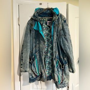 VINTAGE: Early 90’s Acid wash oversized jacket with flannel lining